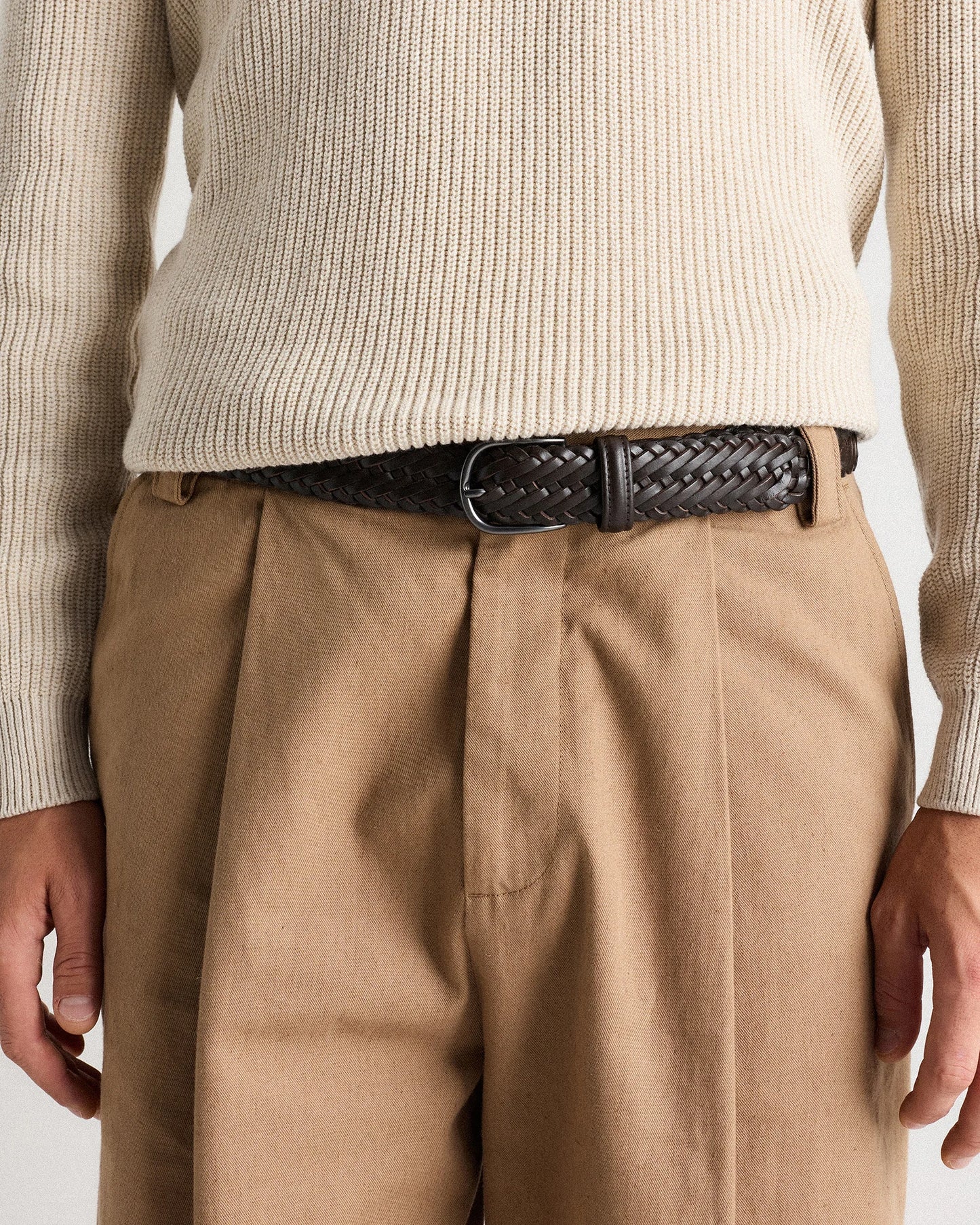 Jack Italian Leather Woven Belt - 30 / Hickory