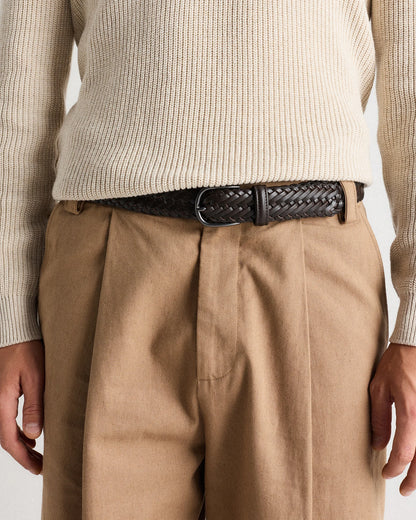 Jack Italian Leather Woven Belt - 30 / Hickory
