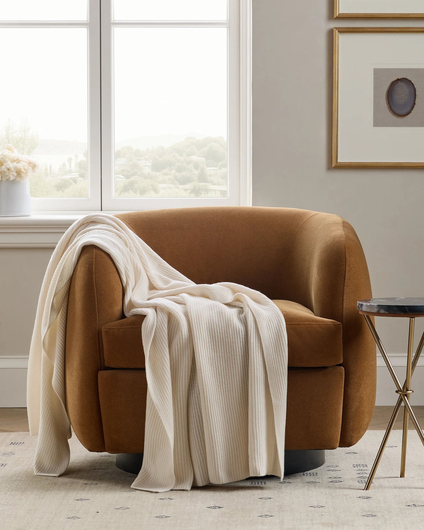 Ribbed Knit Cashmere Throw - 50x70 / Oatmeal