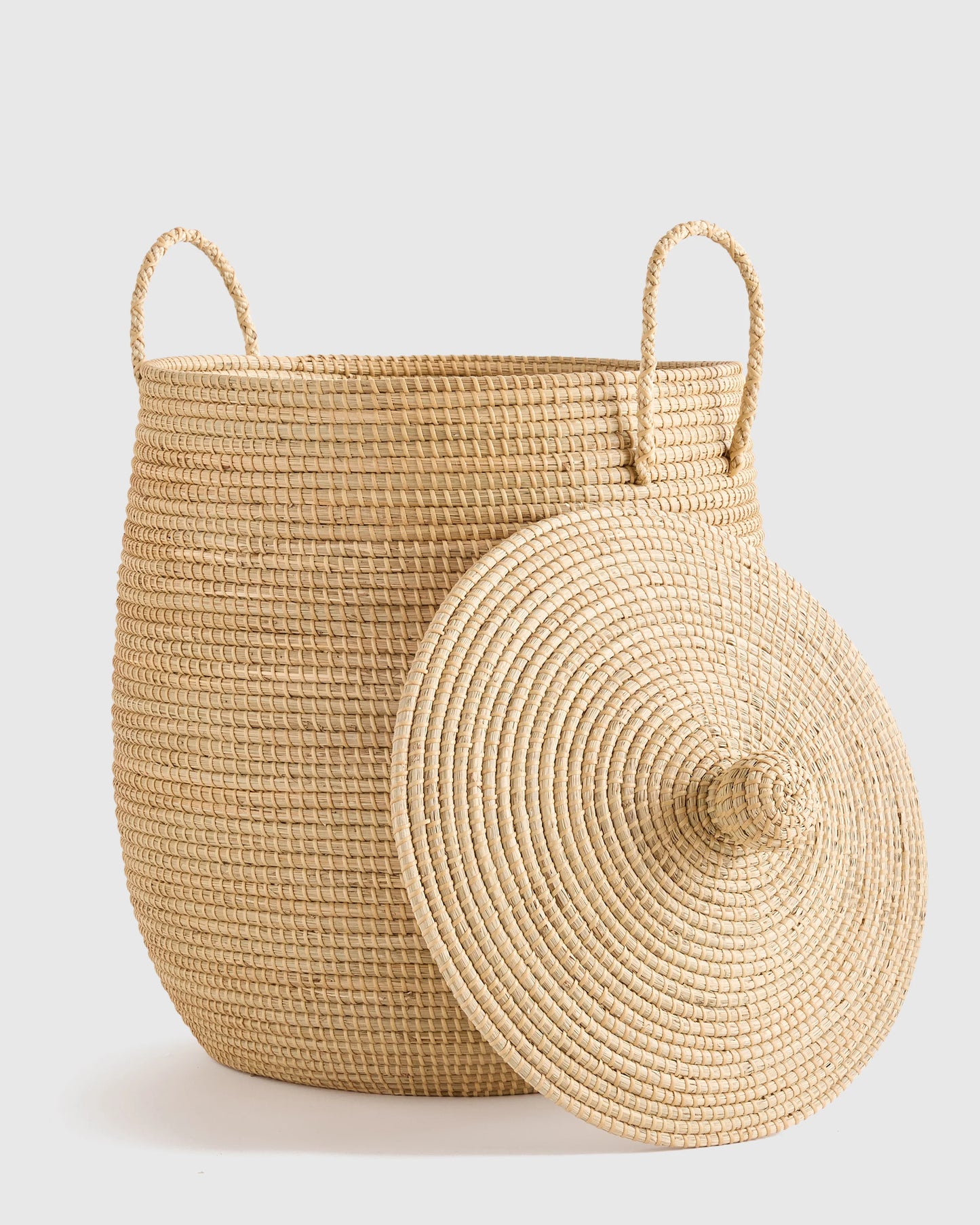 Handwoven Seagrass Lidded Storage Baskets (Set of 3) - Set of 3 (S/M/L) / White Wash