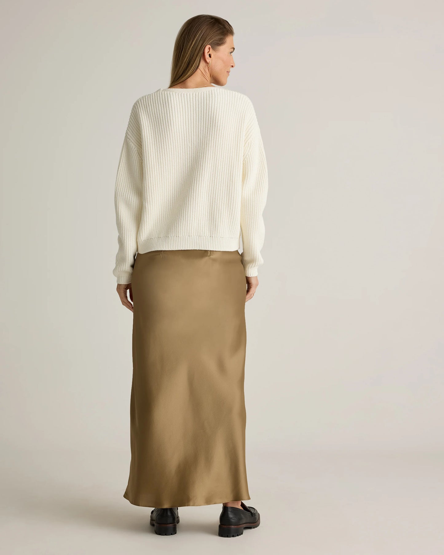 100% Washable Silk Maxi Skirt - XS / Champagne
