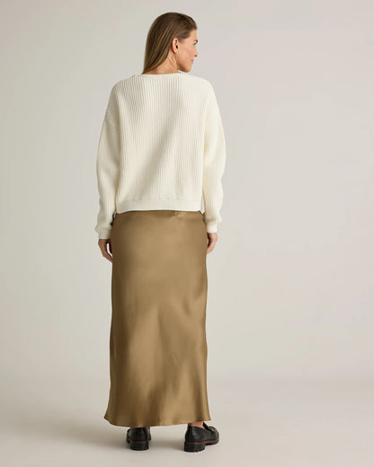 100% Washable Silk Maxi Skirt - XS / Champagne