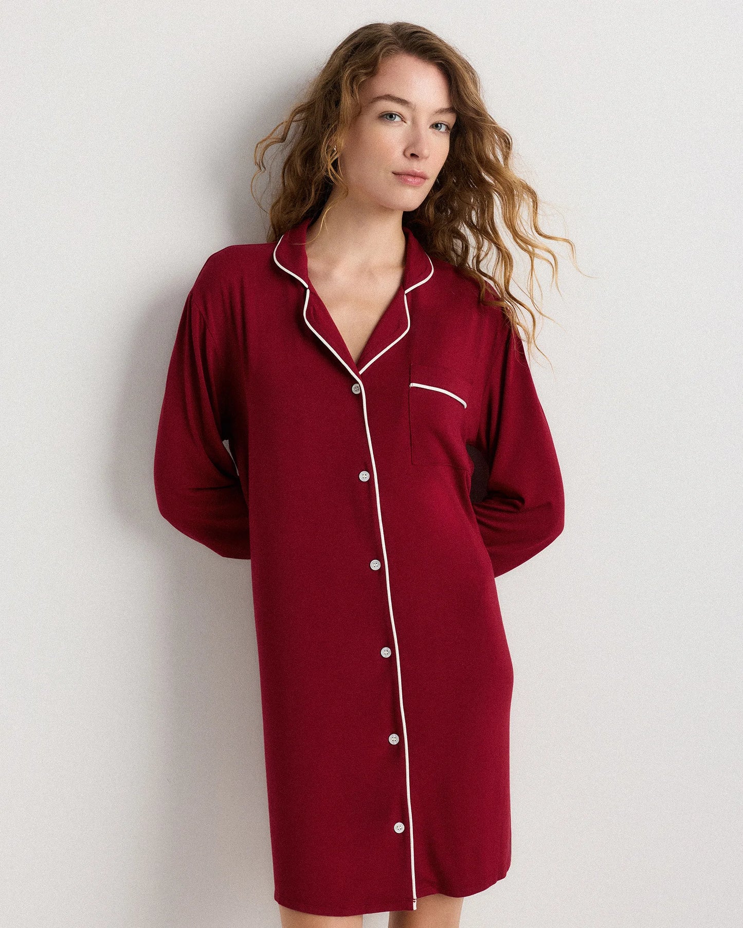 Bamboo Jersey Sleep Shirt - XS / Rhubarb