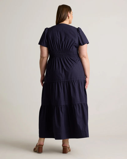 100% Organic Cotton Poplin Tiered Maxi Dress - 1X / Ocean Green