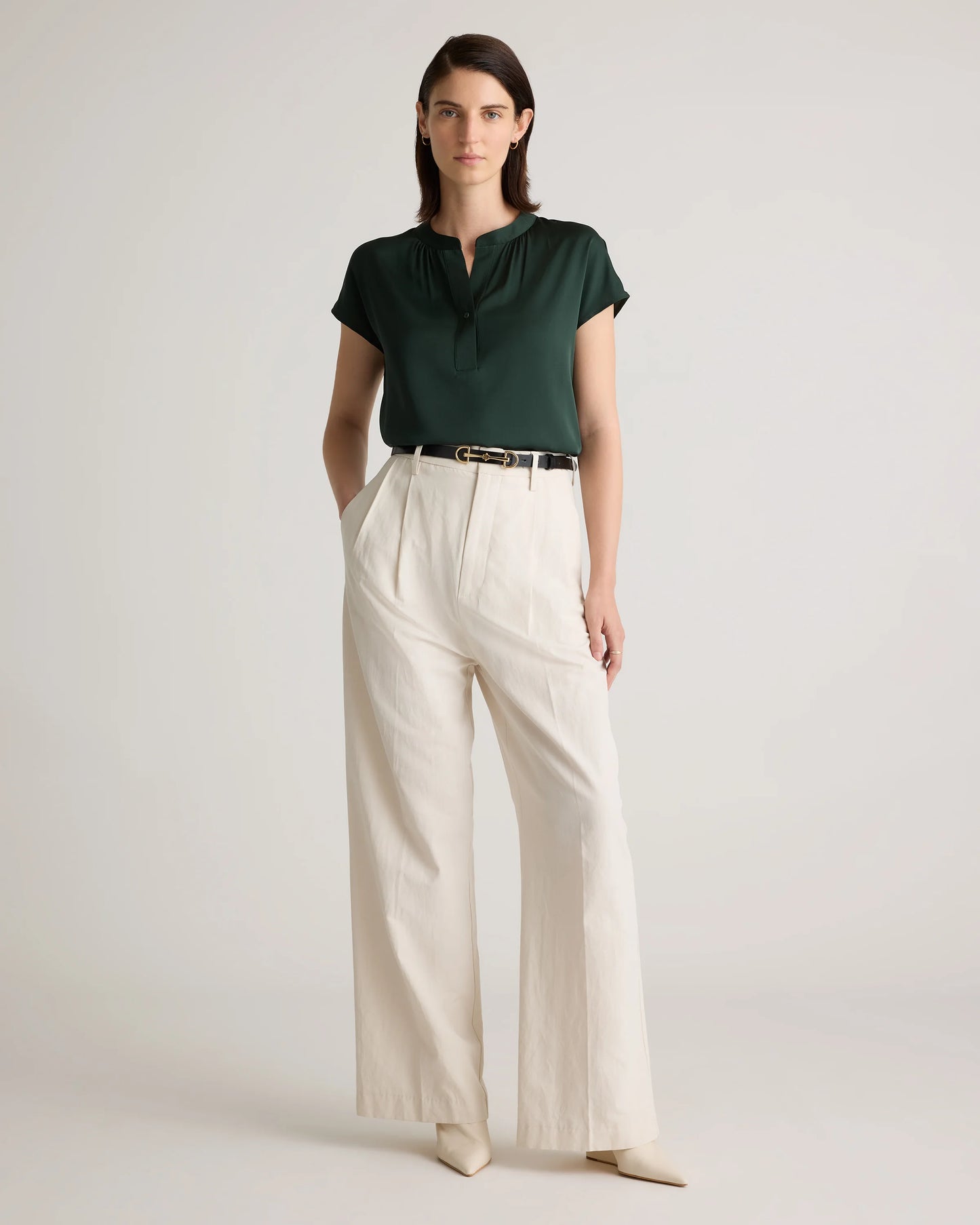 Washable Stretch Silk Dolman Sleeve Blouse - XS / Forest Green