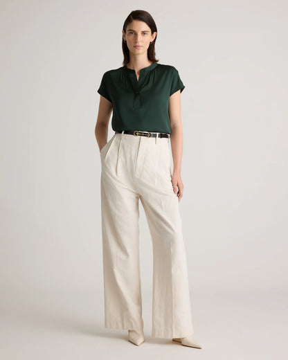 Washable Stretch Silk Dolman Sleeve Blouse - XS / Forest Green