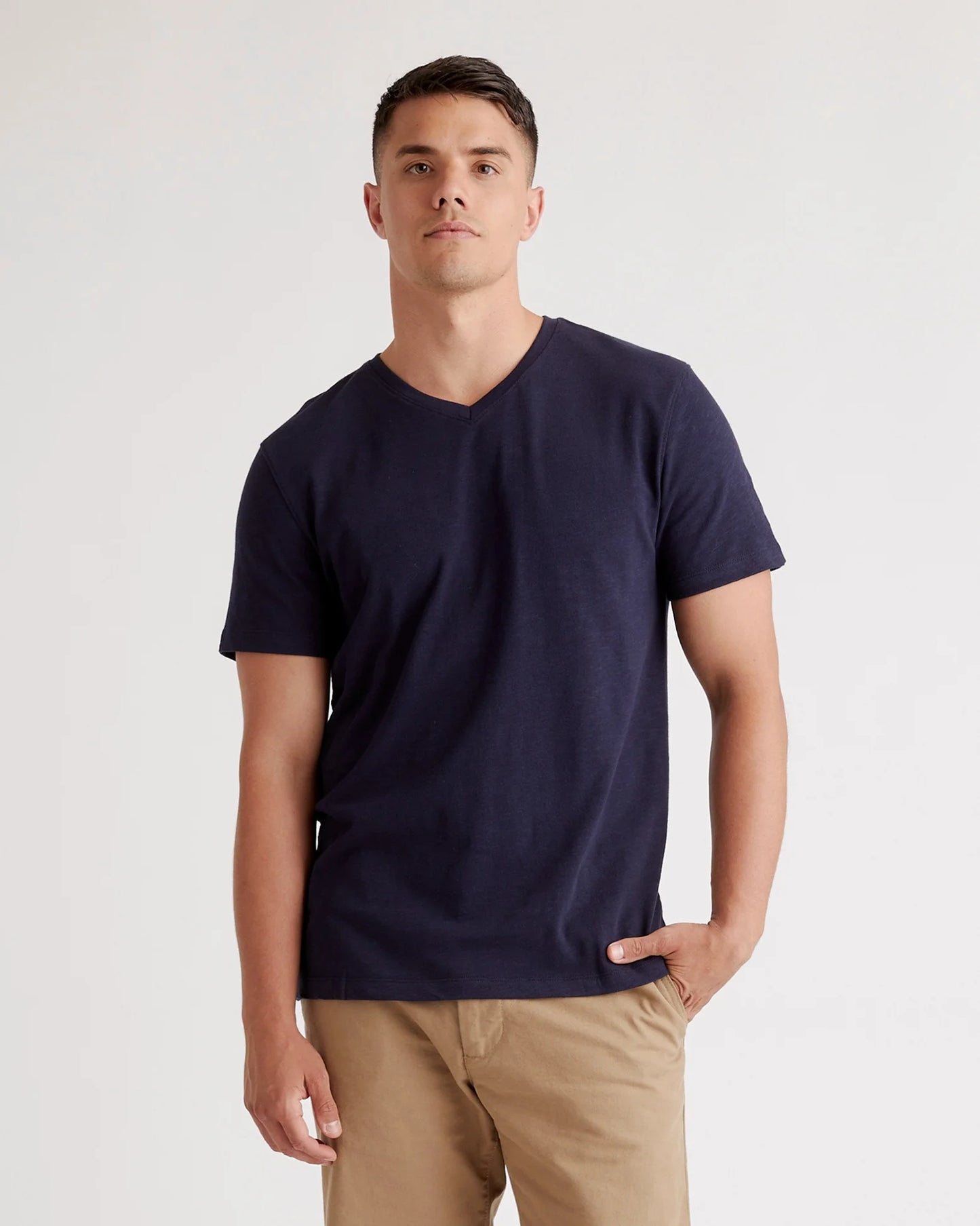 100% Organic Cotton Slub V-Neck Tee - S / Heather Grey