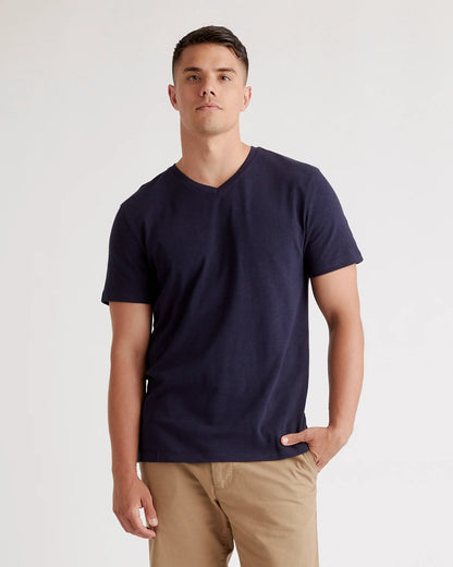 100% Organic Cotton Slub V-Neck Tee - S / Heather Grey