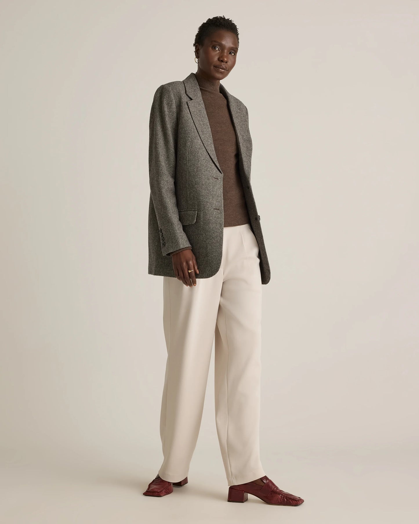 Italian Wool Oversized Blazer - XS / Textured Brown