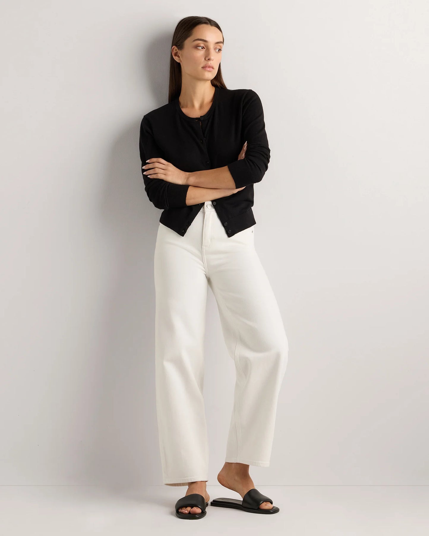 Lightweight Cotton Cashmere Crew Cardigan - XS / Heather Oatmeal