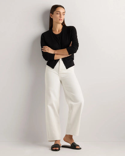 Lightweight Cotton Cashmere Crew Cardigan - XS / Heather Oatmeal