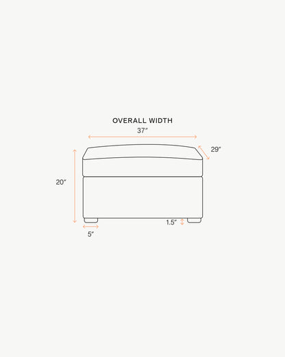 Hollis Slope Arm Ottoman in Performance Chenille Linen Blend - 37" / Snow