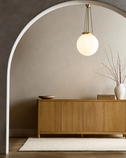 Antiqued Steel and Glass Globe Pendant Light - One Size / Brass