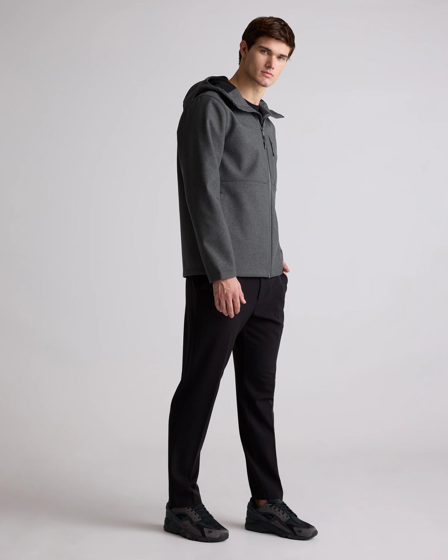 Softshell Fleece-Lined Full-Zip Hooded Jacket - XS / Heather Shady Charcoal