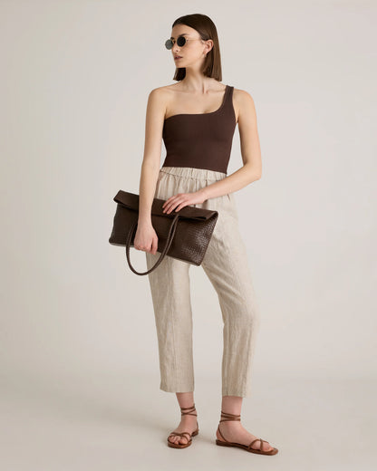 100% European Linen Tapered Ankle Pants - XS / Blue Pinstripe
