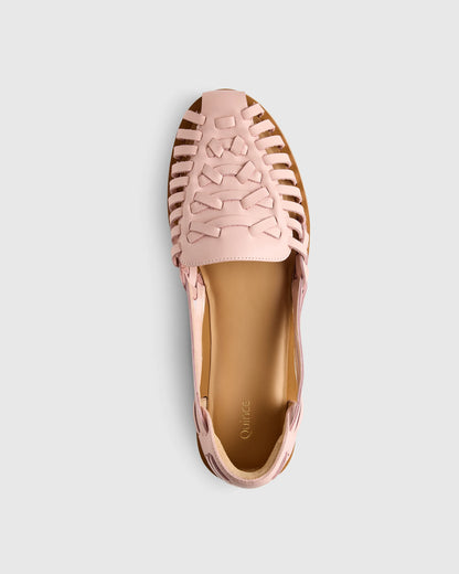 100% Leather Huarache Flat - 5 / Cashew