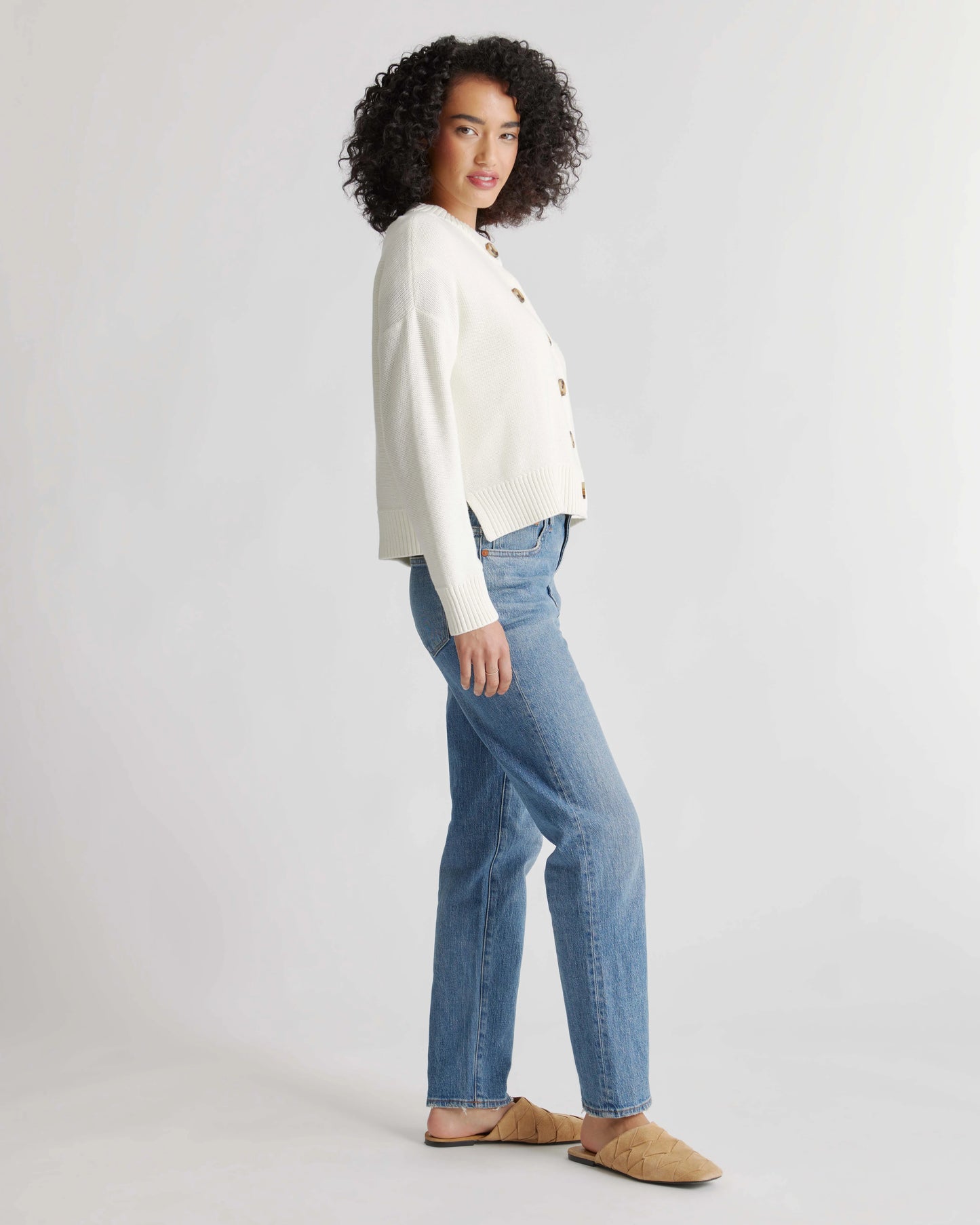 100% Organic Cotton Cropped Cardigan - XS / Heather Brown