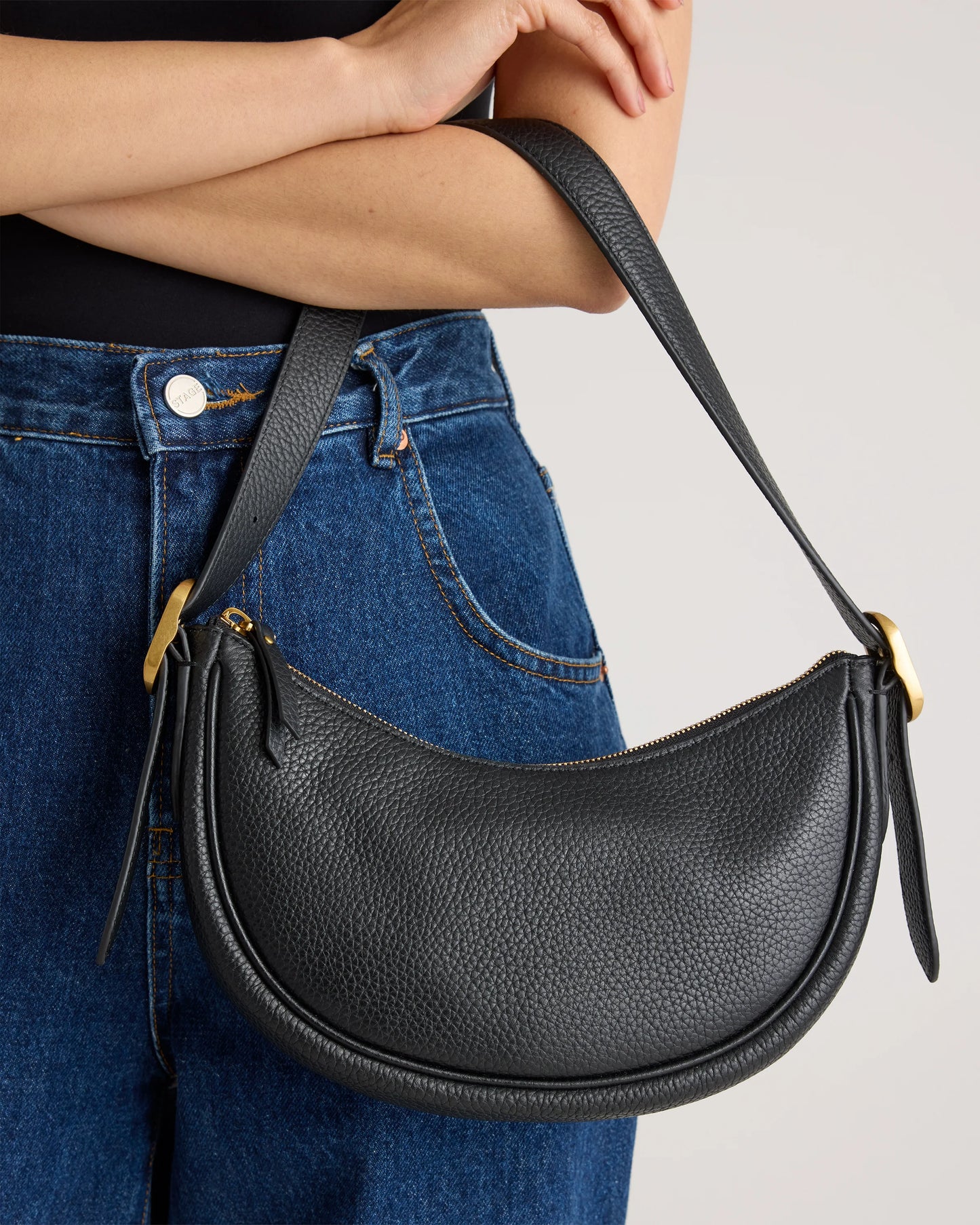 Italian Leather Mini Crescent Shoulder Bag - One Size / Espresso Brown