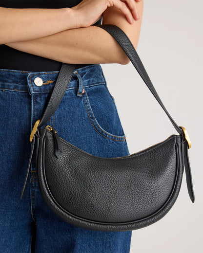 Italian Leather Mini Crescent Shoulder Bag - One Size / Espresso Brown