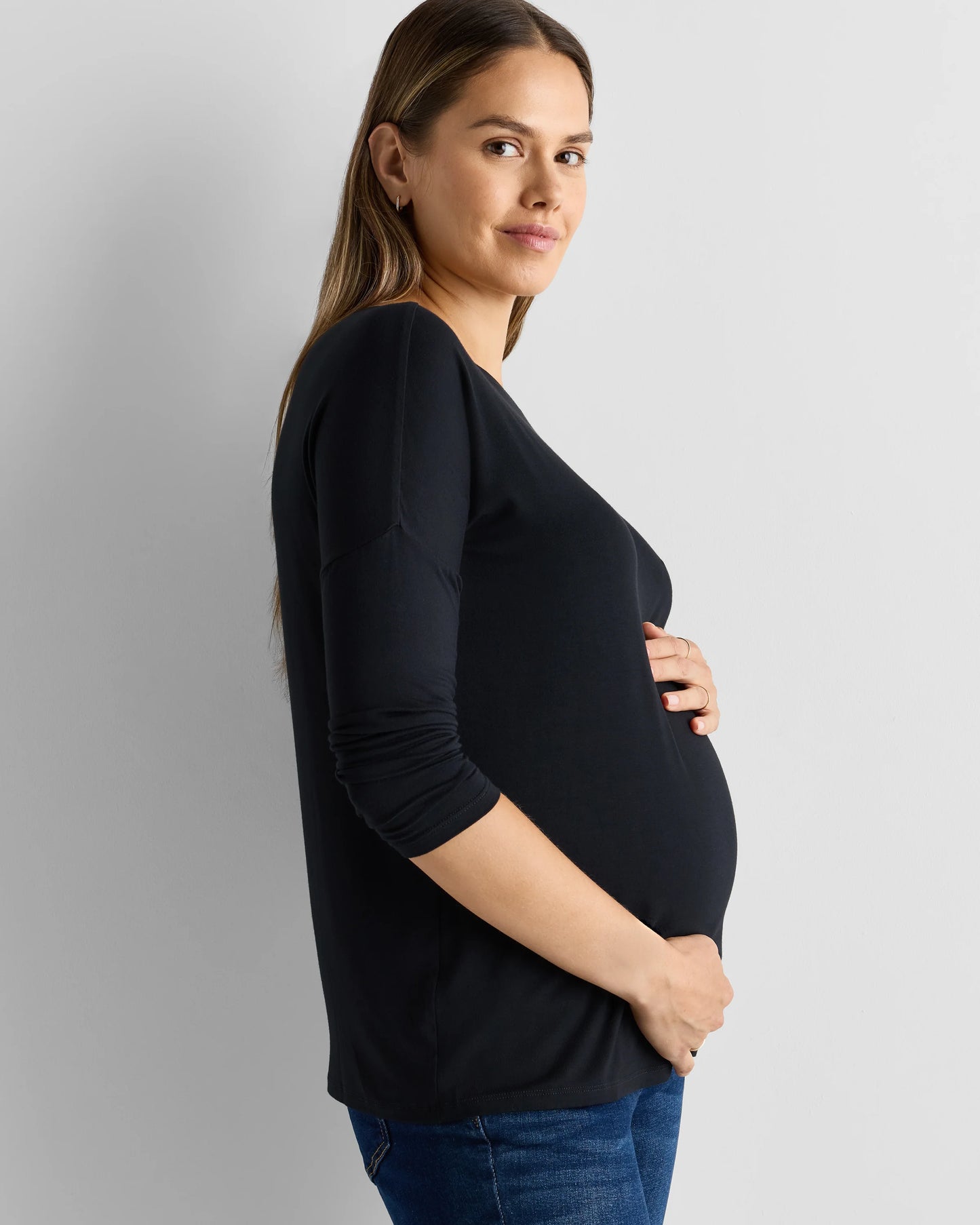 Bamboo Jersey Maternity Long Sleeve Tee (2-pack) - XS / Wine Tasting Red/Nocturnal Green