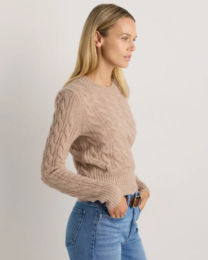 Mongolian Cashmere Shrunken Cable Crewneck Sweater - XS / Varsity Red