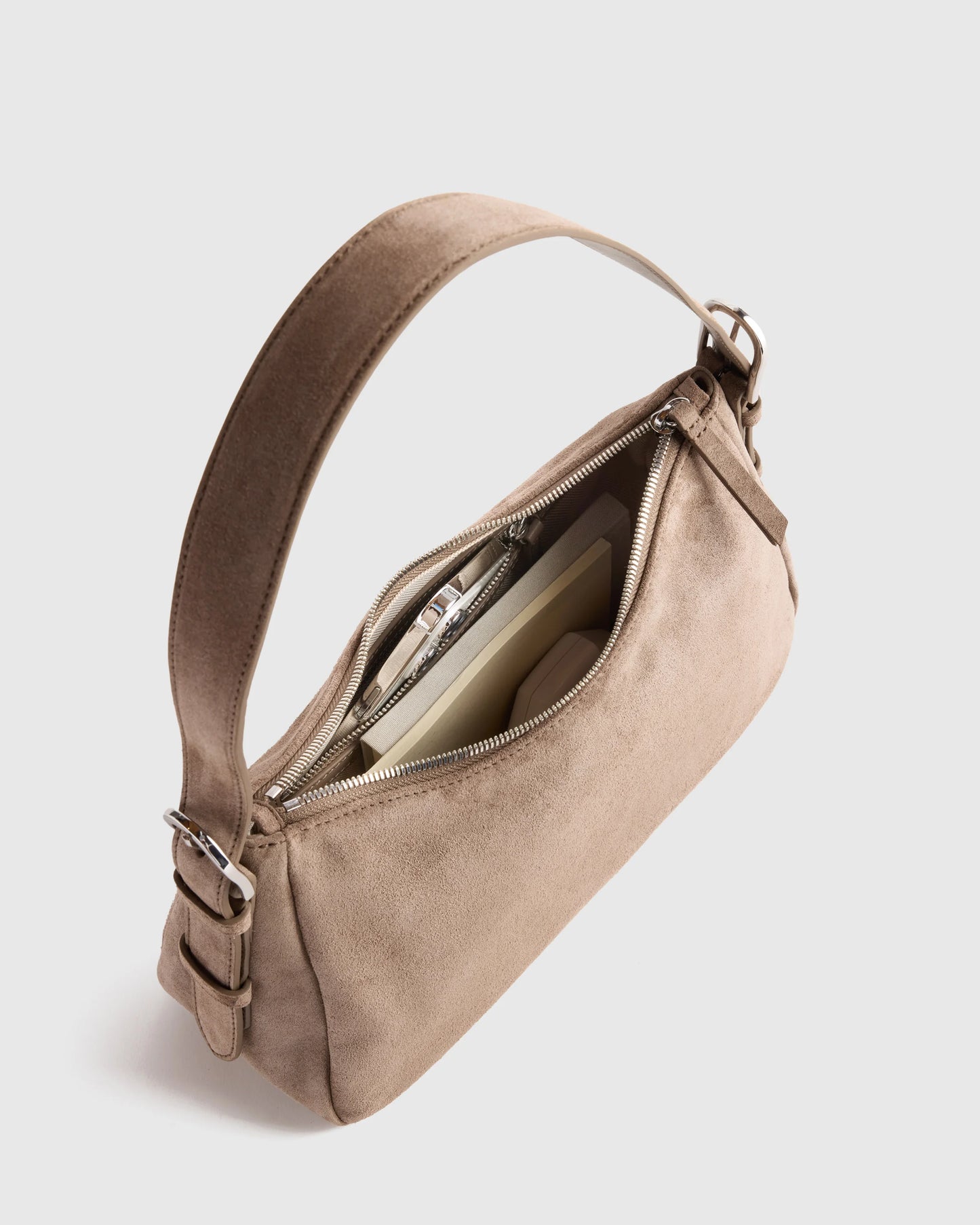 Italian Suede Small Shoulder Bag - One Size / Chocolate Brown