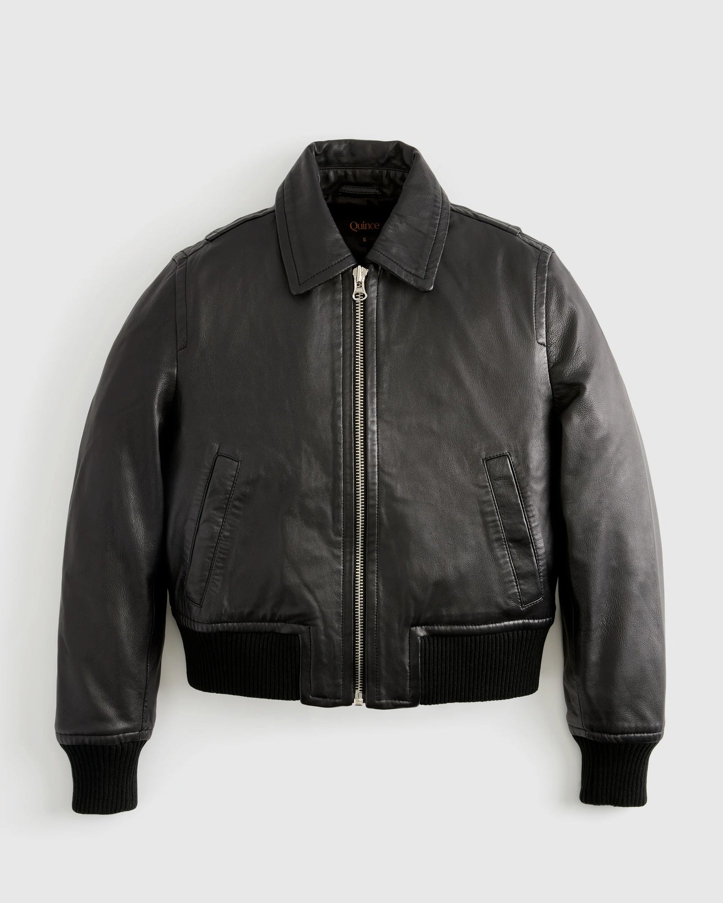 100% Washed Leather Bomber Jacket - XS / Black