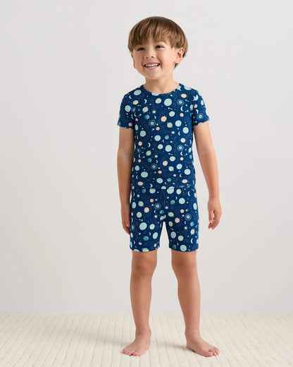 Bamboo Short Sleeve and Shorts Pajama Set - 2T / Lavender Hearts