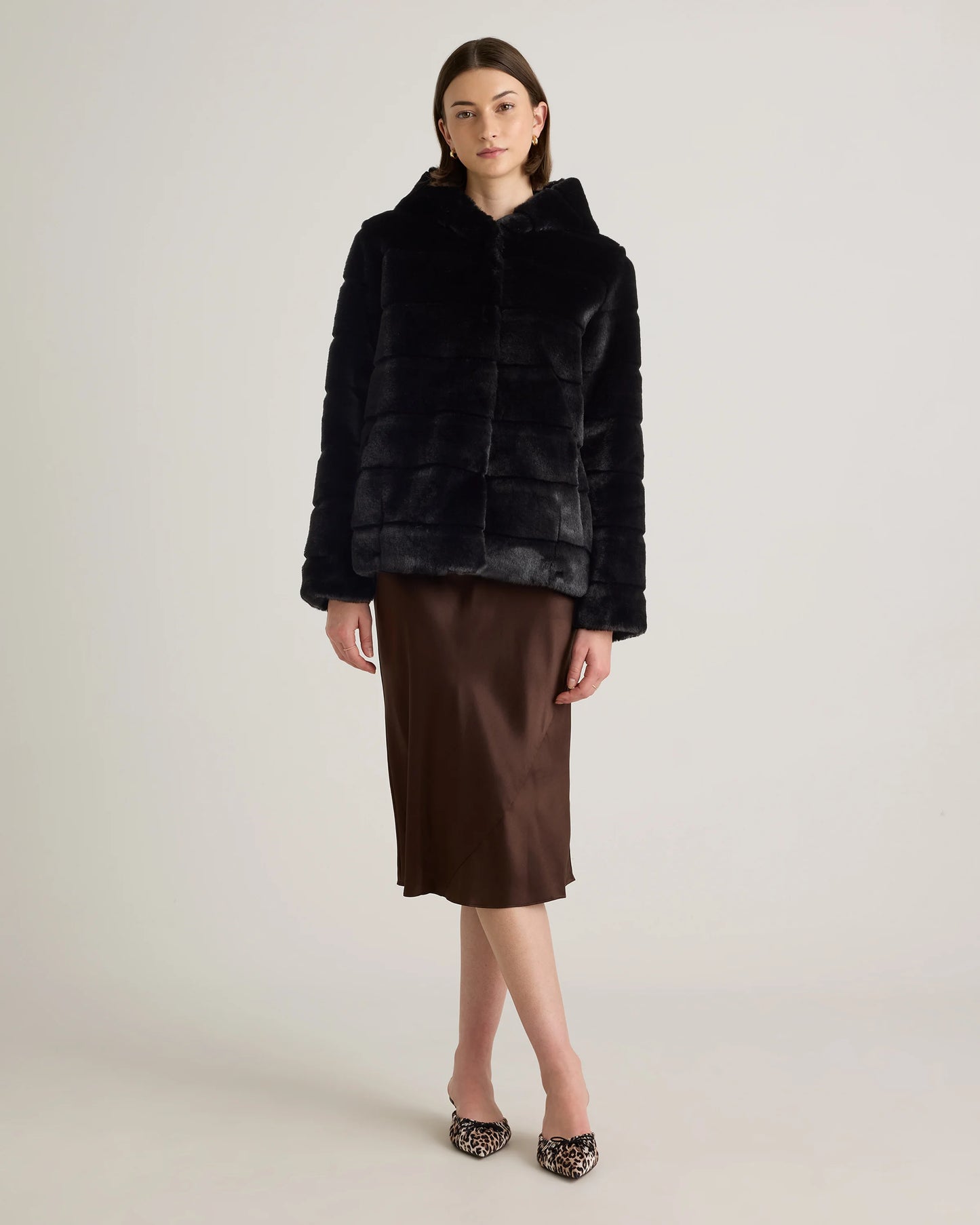 Hooded Faux Fur Jacket - XS / Black