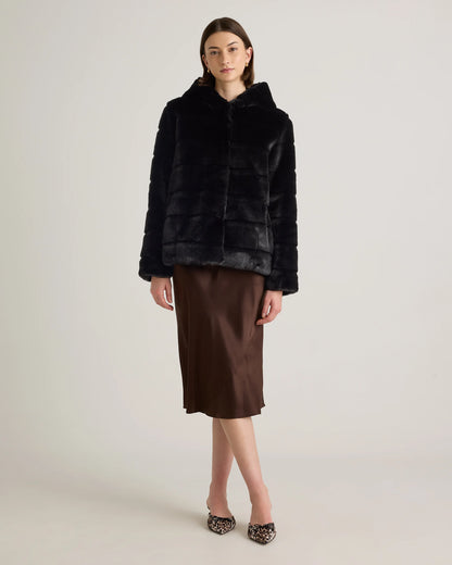 Hooded Faux Fur Jacket - XS / Black