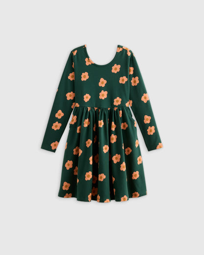 Organic Cotton Long Sleeve Skater Dress - 2T / Red Poppy Garden
