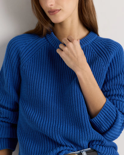 100% Organic Cotton Fisherman Crew Sweater - XS / Sapphire Blue