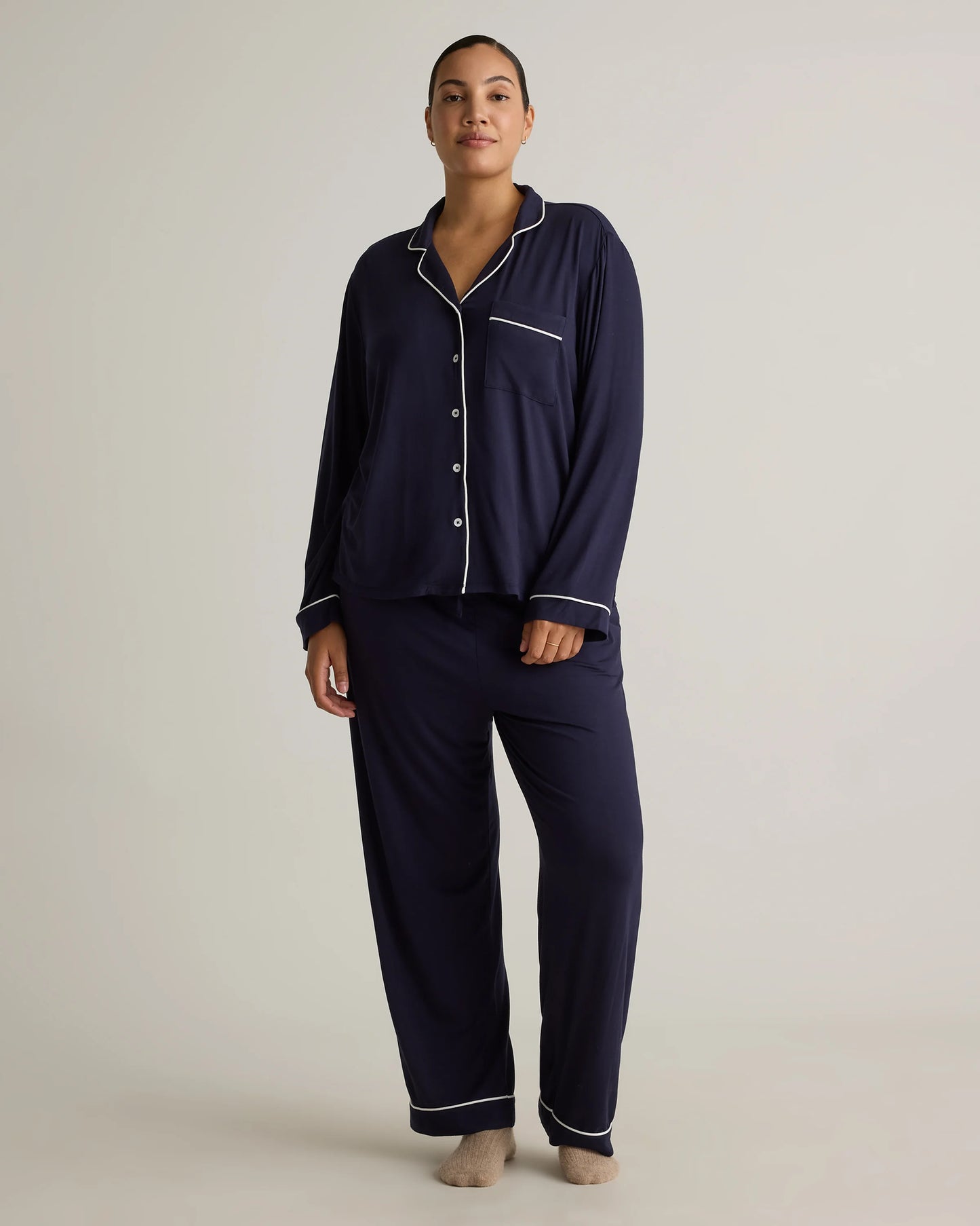 Bamboo Jersey Long Sleeve Pajama Set - XS / True Black