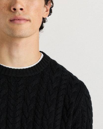 Australian Merino Wool Cable Crewneck Sweater - S / Heather Grey