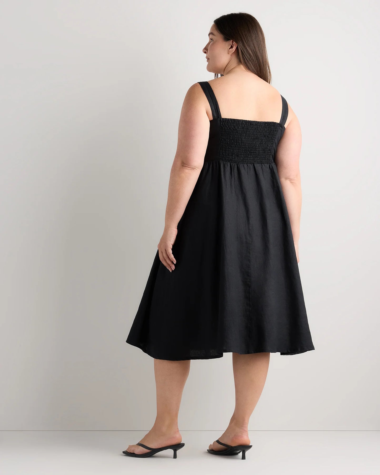 100% European Linen Fit & Flare Midi Dress - 1X / Chile