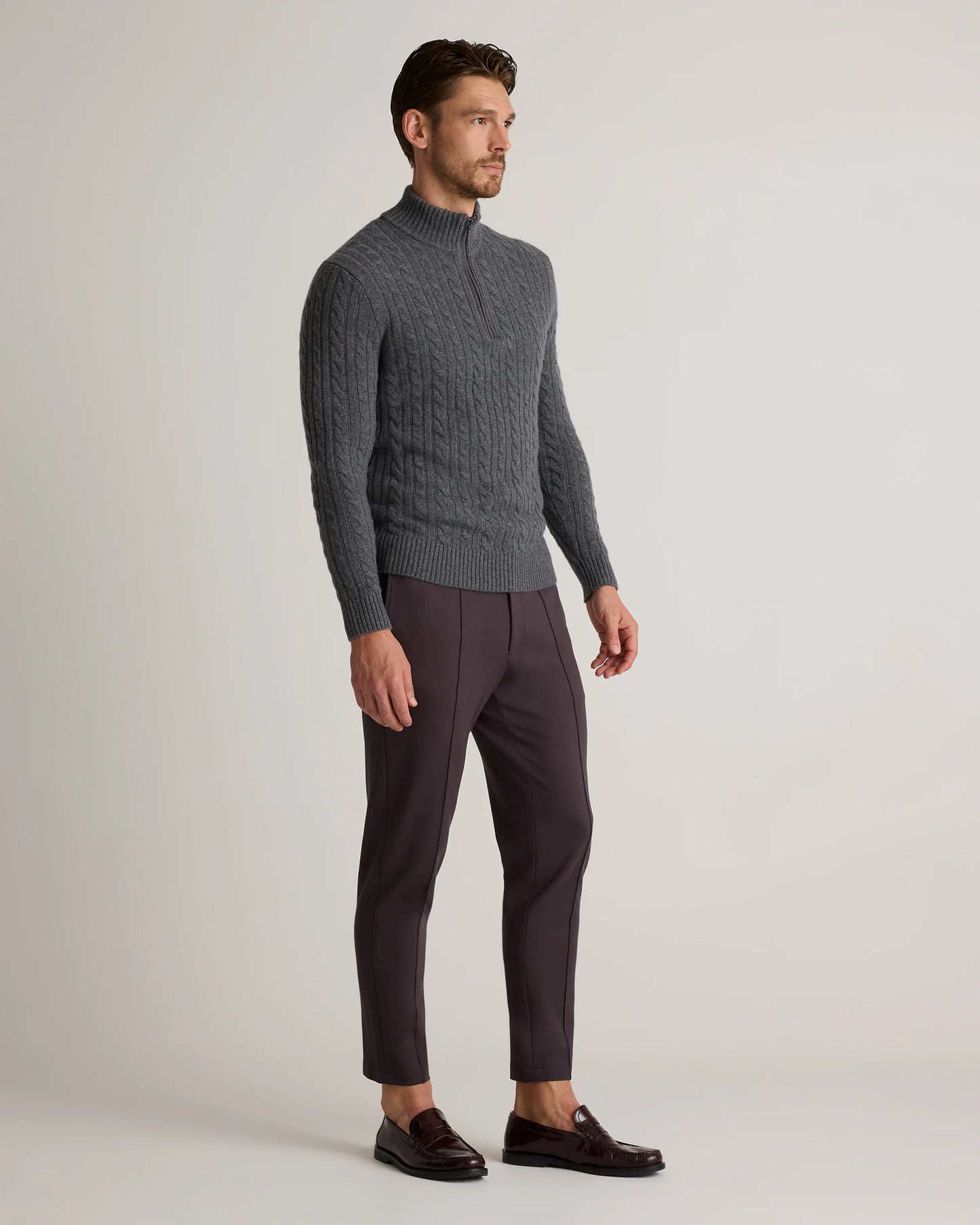 Luxe Baby Cashmere Cable Quarter Zip Sweater - S / Pearled Ivory