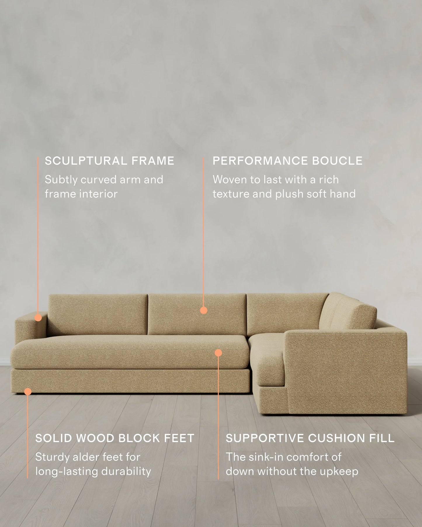 Sierra Curved Arm L Sectional in Performance Boucle - Right Arm / Mushroom
