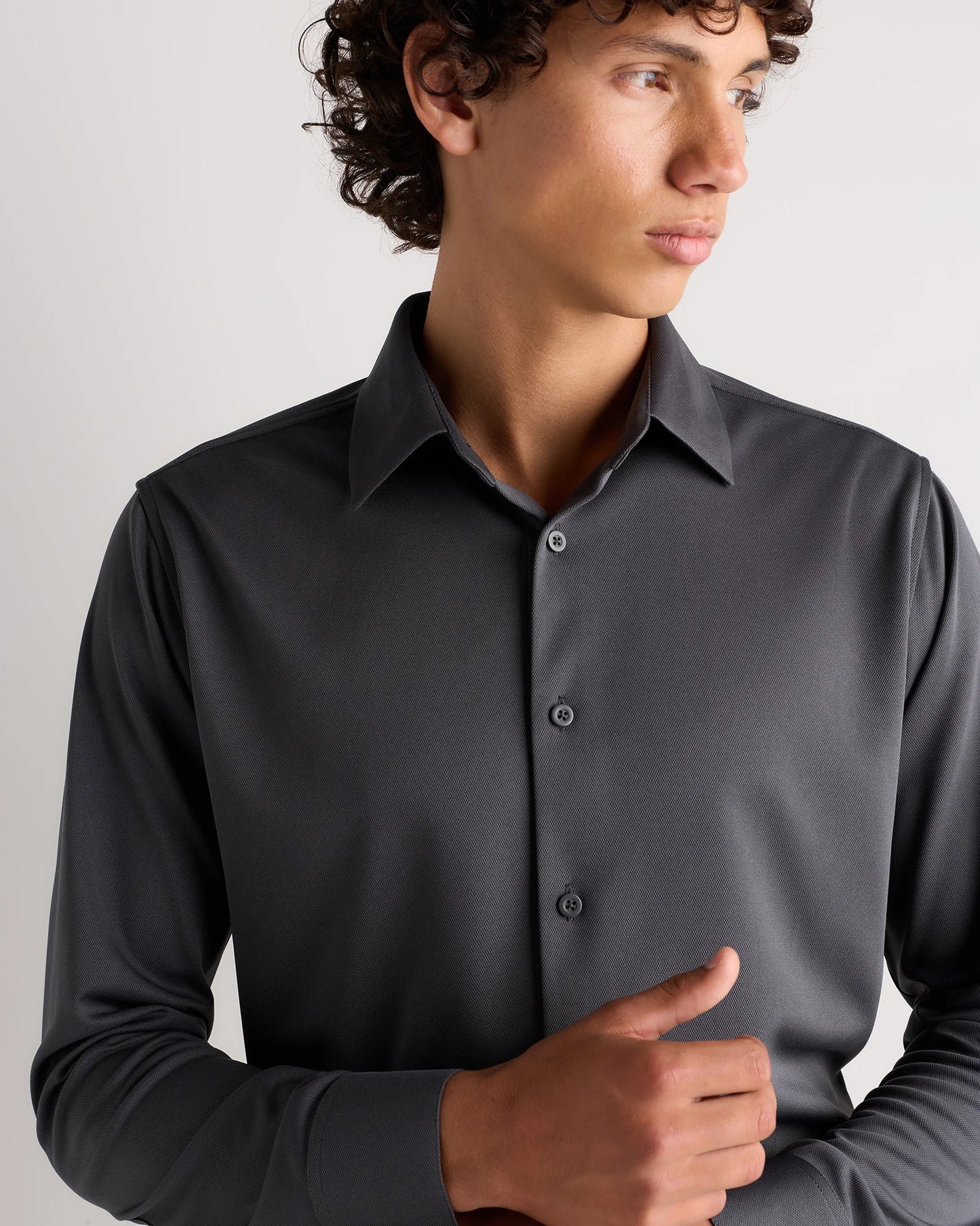 Commuter Stretch Pique Long Sleeve Button Down - XS / Dark Coal