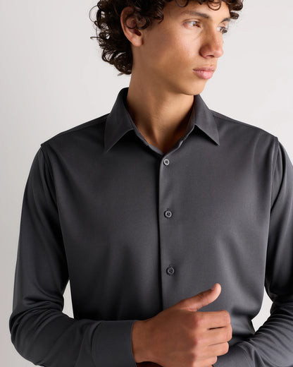Commuter Stretch Pique Long Sleeve Button Down - XS / Dark Coal