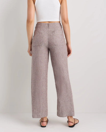 100% European Linen Patch Pocket Wide Leg Pants - 0 / Taupe Brown Chambray