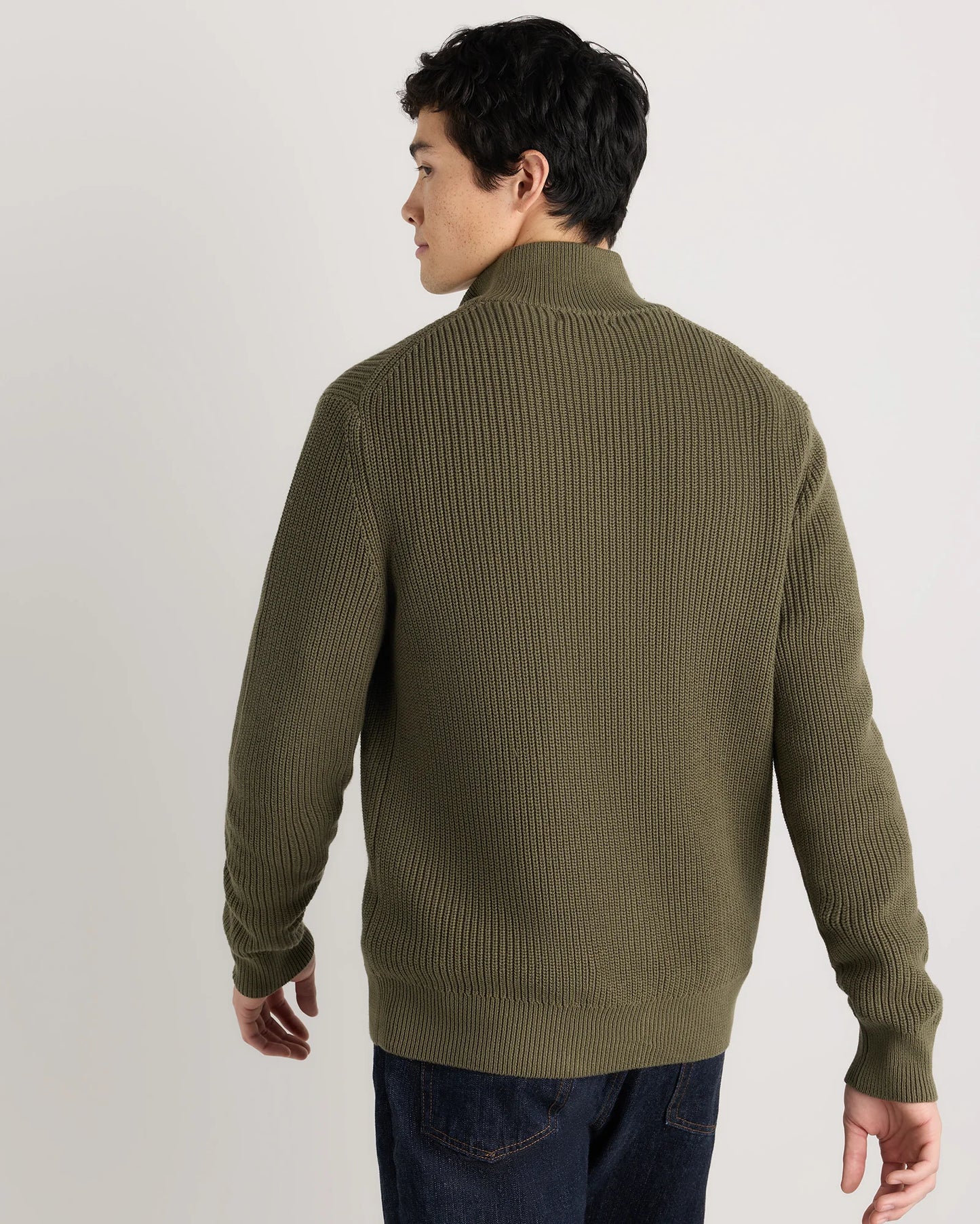 100% Organic Cotton Ribbed Quarter-Zip Sweater - S / Navy