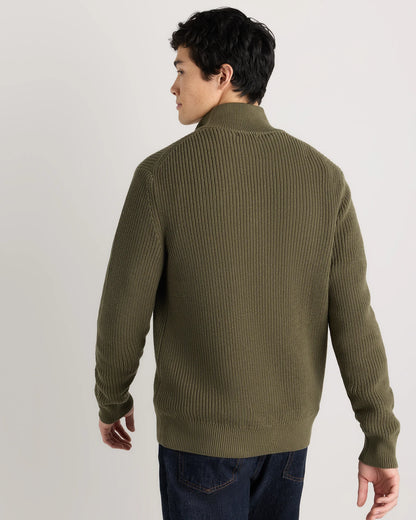 100% Organic Cotton Ribbed Quarter-Zip Sweater - S / Navy