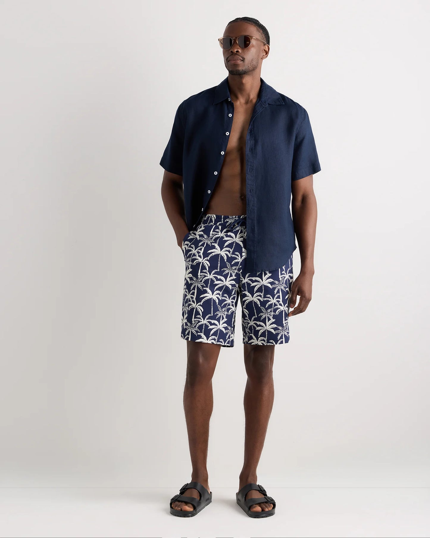 Italian Swim Trunks - 9" - S / Navy Palms