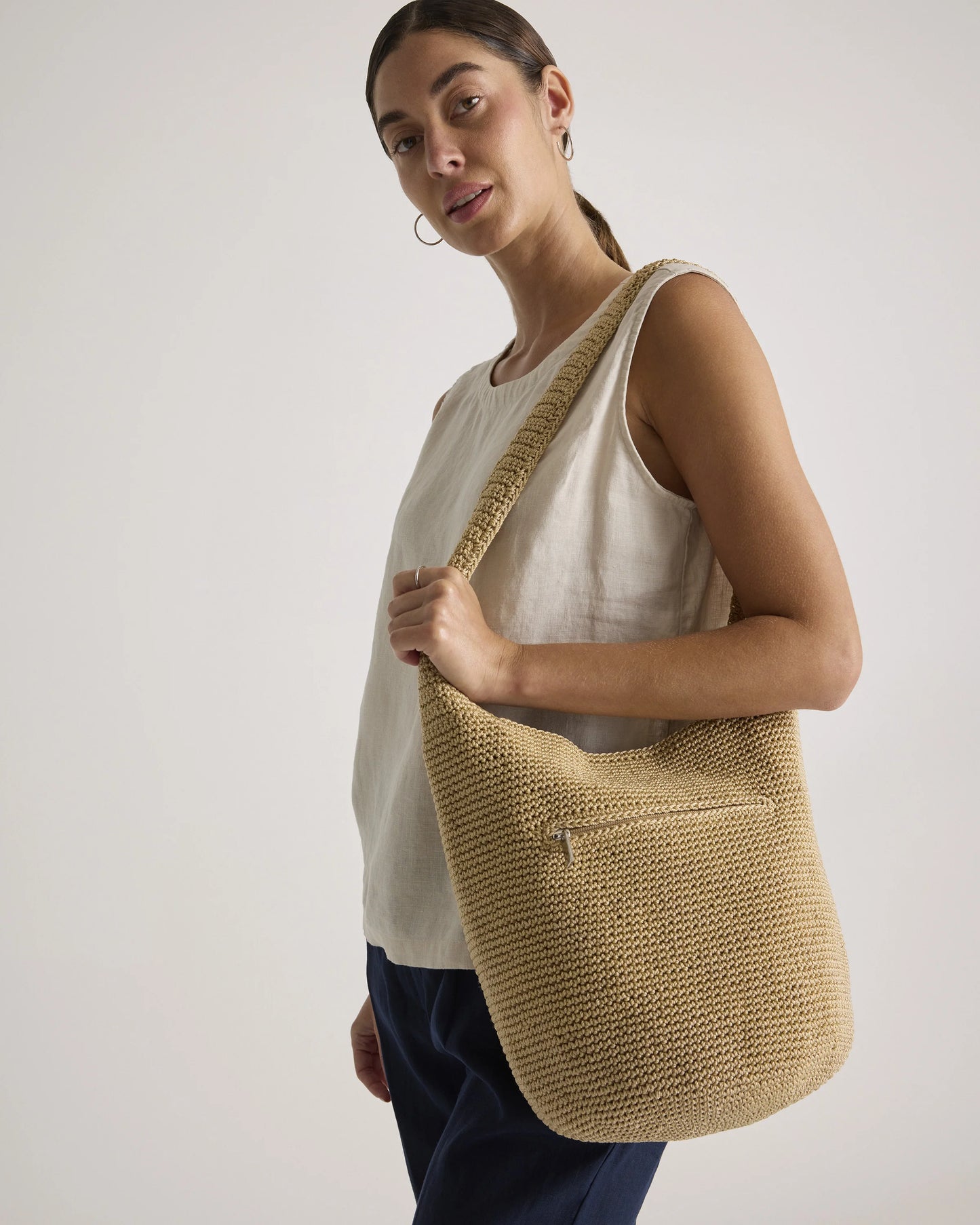 Hand Crochet Hobo Shoulder Bag - One Size / Black