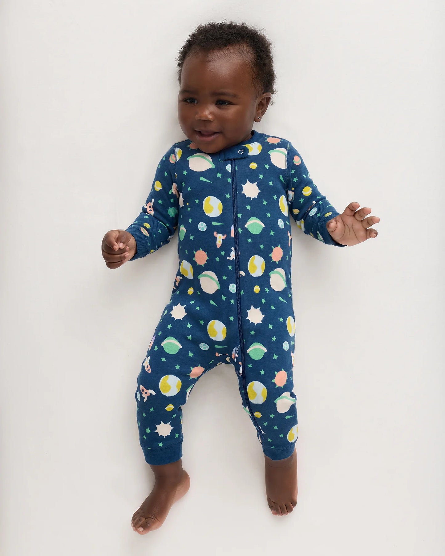 100% Organic Cotton One Piece Pajama - 0-3M / Navy Stripe