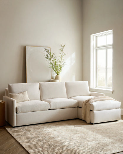 Brennan Performance Chenille Linen Blend Chaise Sectional - Right Arm / Snow