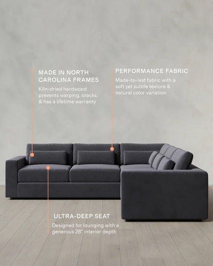 Ashford Deep Seat L Sectional in Performance Velvet - 119x119 / Taupe