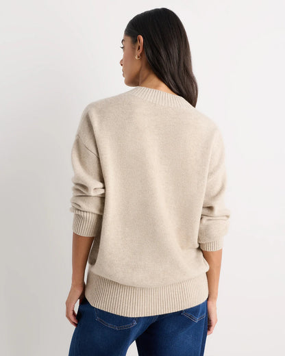 Mongolian Cashmere Oversized V-Neck Sweater - XS / Undyed Natural Heather