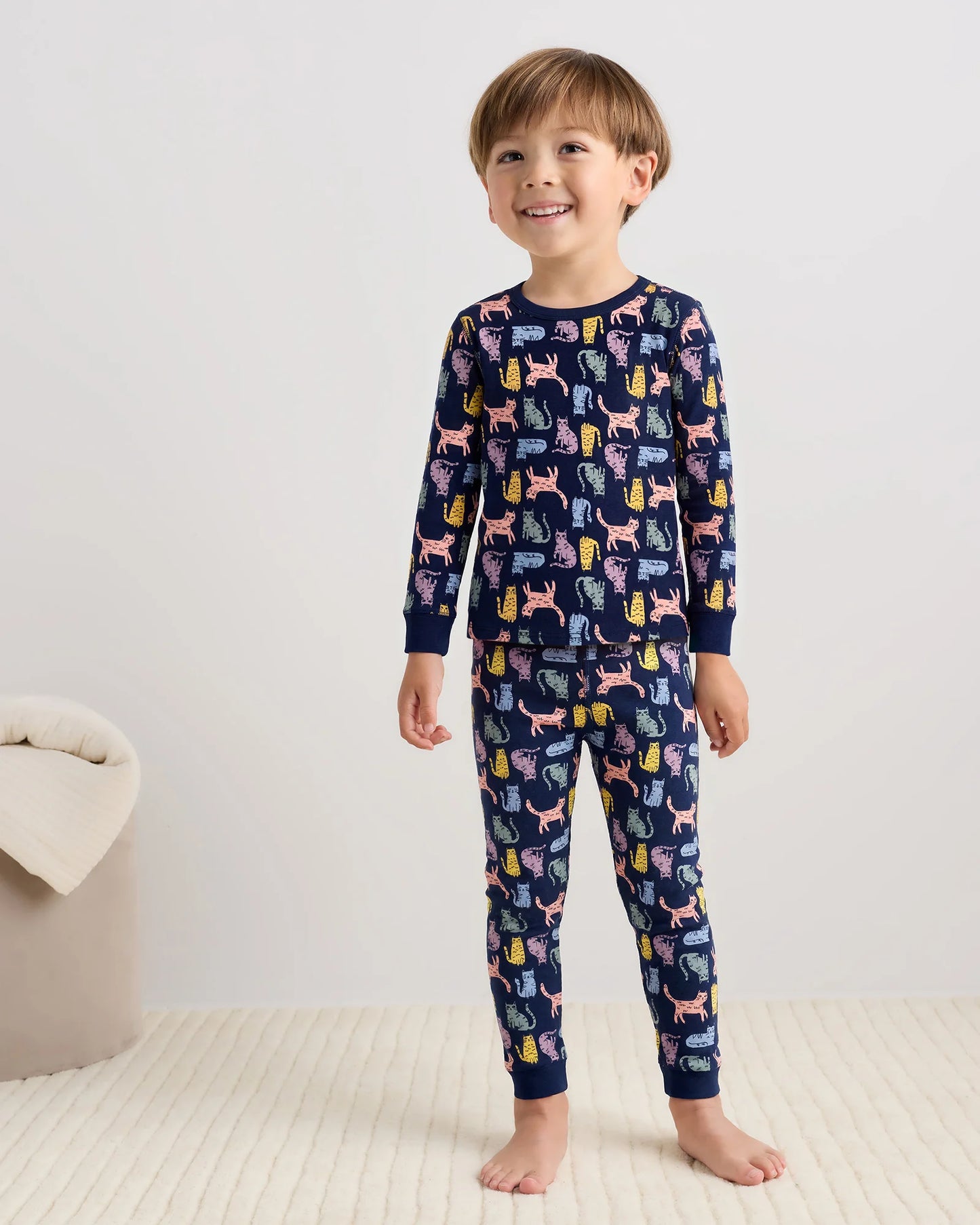 100% Organic Cotton Long Sleeve and Pant Pajama Set - 2T / Navy Stripe