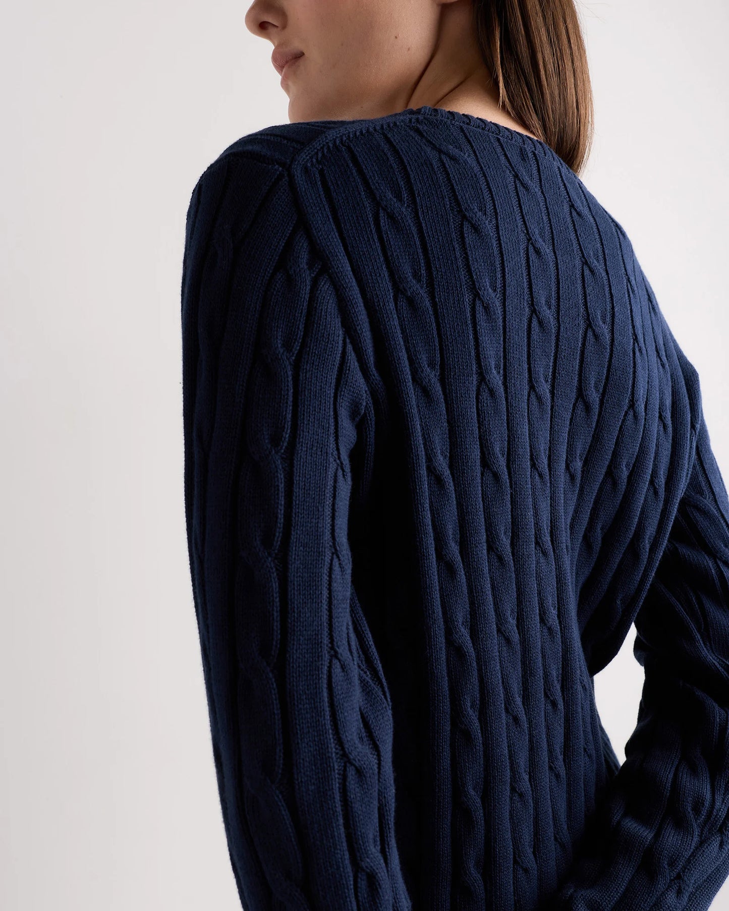 100% Organic Cotton Cable Crewneck Sweater - XS / Sapphire Blue